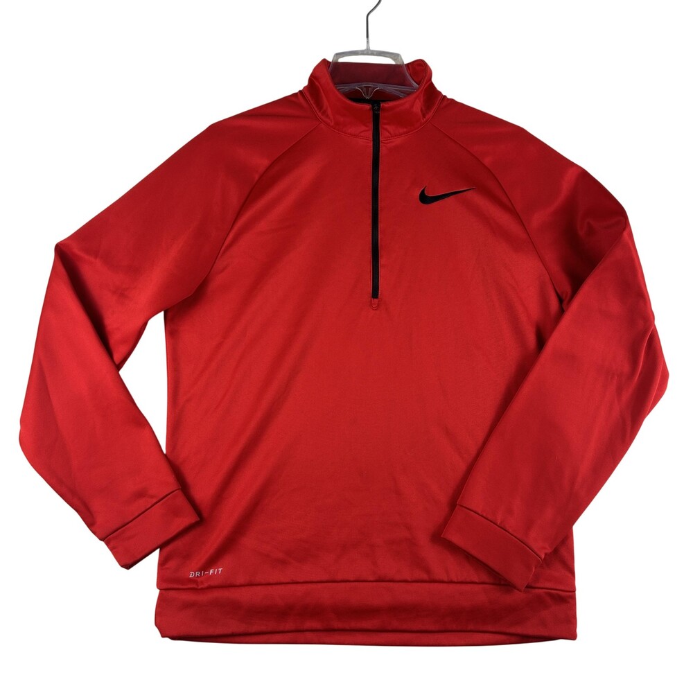 Nike Dri-FIT Fleece Shirt Mens Medium Red 1/4 Zip Mock Neck Running Top Athletic